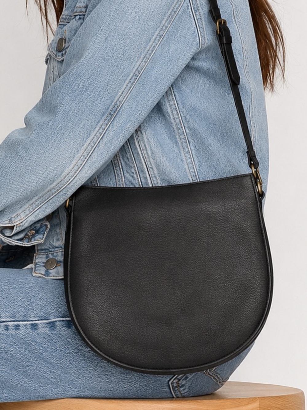 Madewell The Transport Saddlebag Crossbody Bag Black Leather MD194